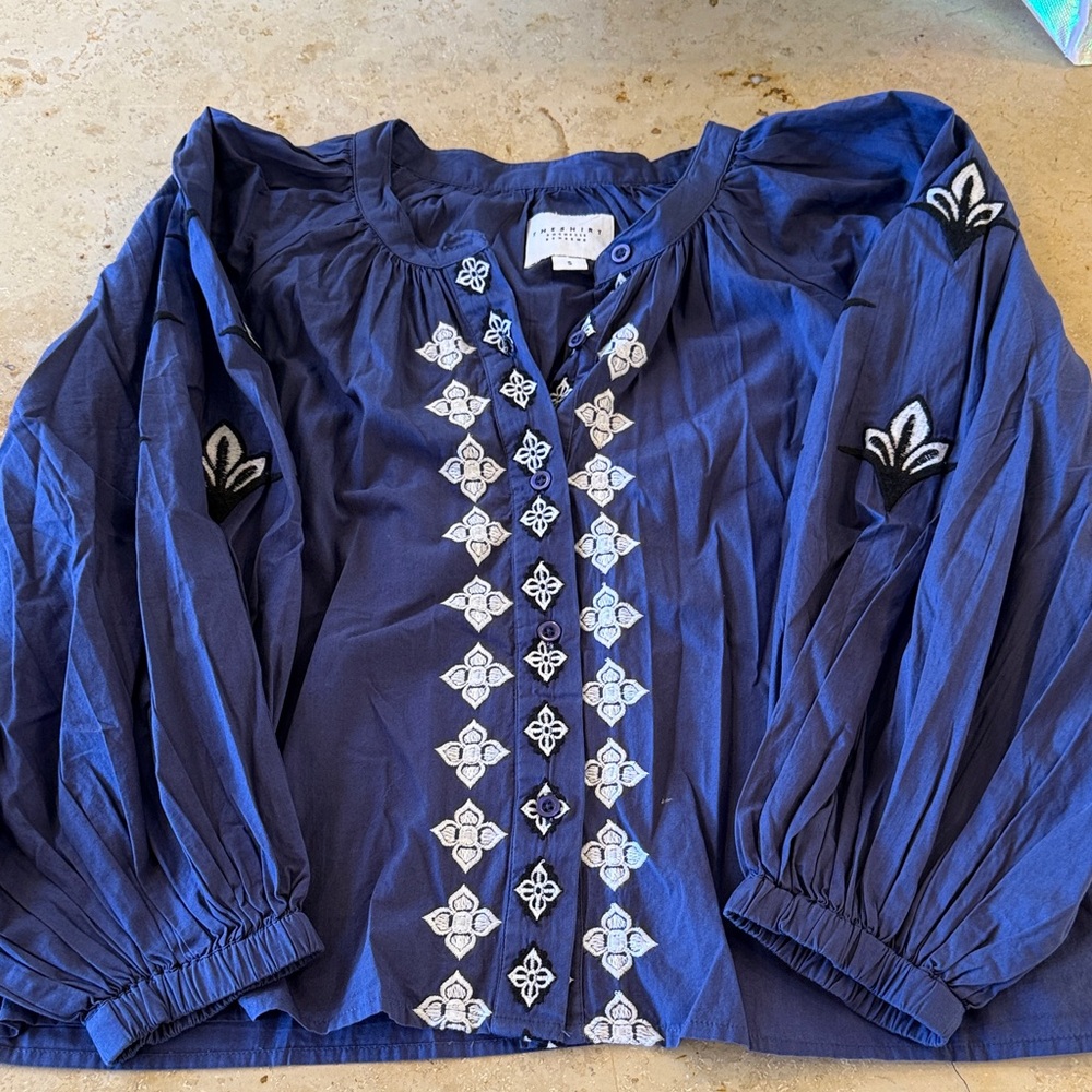 The Shirt  Navy Embroidered Jacket